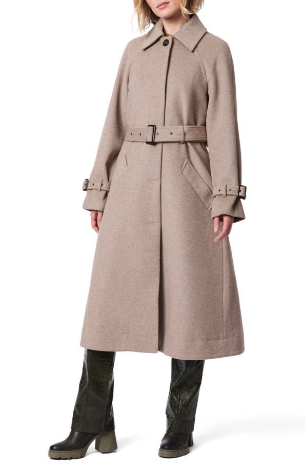 Bernardo Belted Wool Blend Melton Coat