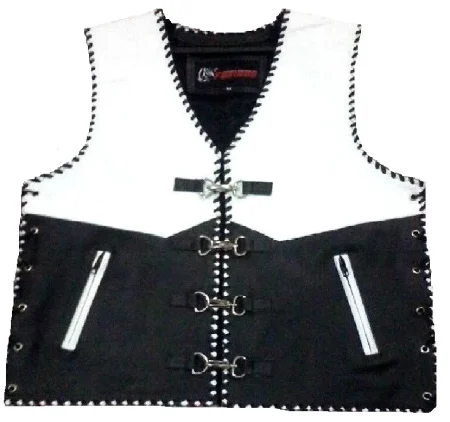 Buckle Riding Braided White Leather Biker Vest