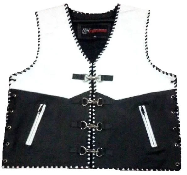 Buckle Riding Braided White Leather Biker Vest