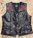 Diamond Plate Buffalo Rose Embroidered Black Leather Vest