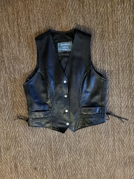 Forgotten Eagles Rider Black Leather Sleeveless Motorcycle Vest.