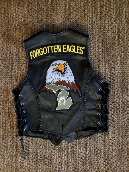 Forgotten Eagles Rider Black Leather Sleeveless Motorcycle Vest