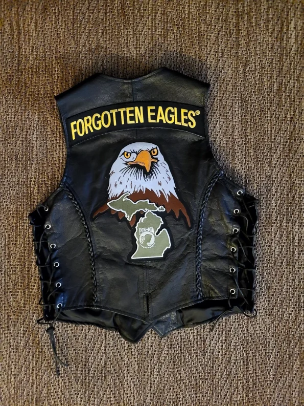 Forgotten Eagles Rider Black Leather Sleeveless Motorcycle Vest