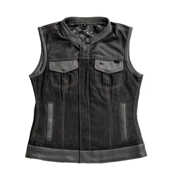 Guardian Women's Club Style Leather Denim Vest