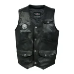 Harley Davidson Men’s Reflective Skull Real Leather Black Motorcycle Vest