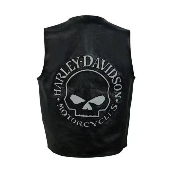 Harley Davidson Men's Reflective Skull Real Leather Black Motorcycle Vest