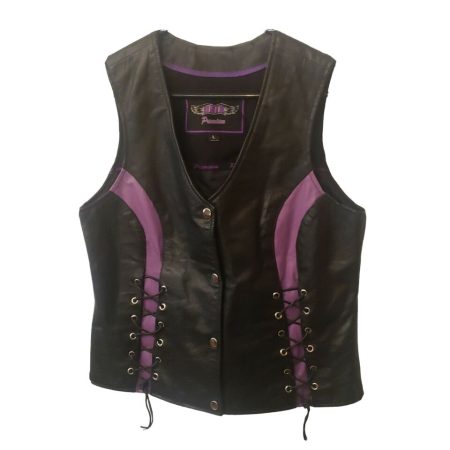 Harley-davidson Patch Black And Purple Leather Vest.