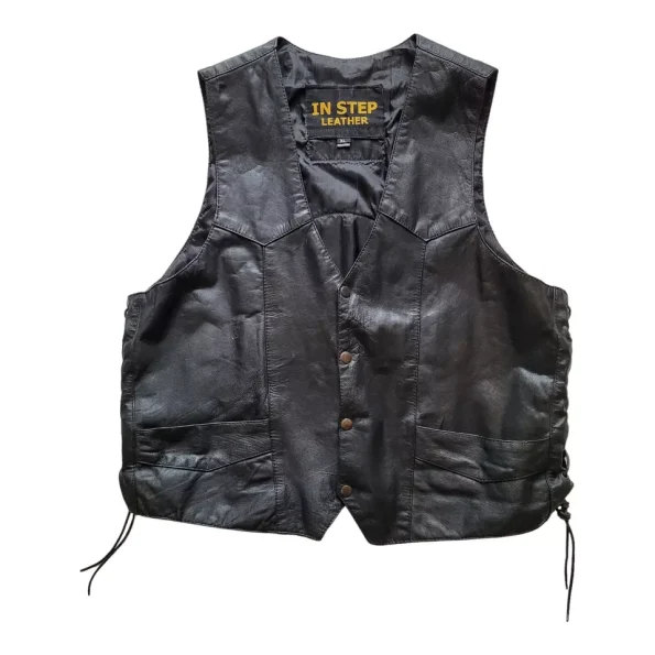 In Step Leather Motorcycle Embroidered Buffalo - Usa & Mexican Flags Vest.