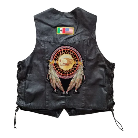 In Step Leather Motorcycle Embroidered Buffalo - Usa & Mexican Flags Vest