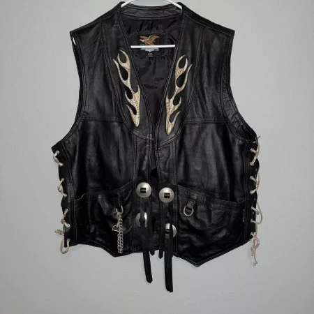 Jamin Black Leather Biker Vest