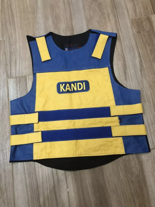 Kandi Blue And Yellow Leather Motorcycle Vest