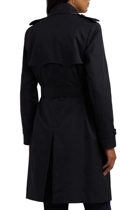 Lauren Ralph Lauren Belted Water Resistant Double Breasted Navy Trench Coat.