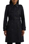 Lauren Ralph Lauren Belted Water Resistant Double Breasted Navy Trench Coat