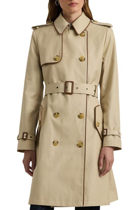 Lauren Ralph Lauren Belted Water Resistant Double Breasted Sand Trench Coat