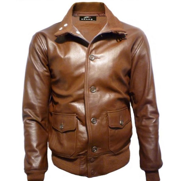 Men Flight A-1 Style Brown Bomber Leather Jacket