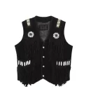 Men Suede Leather Western Cowboy Style Native Fringed Vest