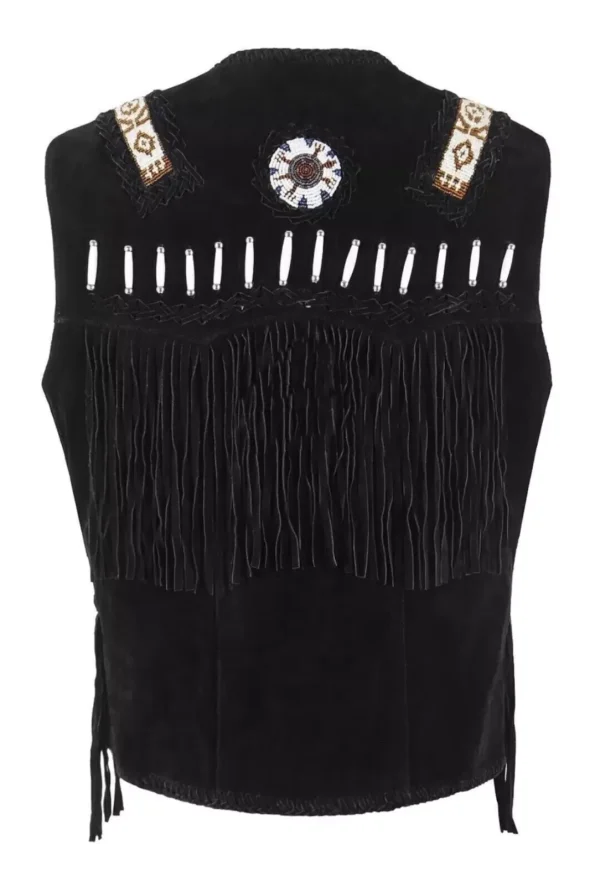 Men Suede Leather Western Cowboy Style Native Fringed Vest.