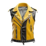 Men's Biker Handmade Leather Yellow And Black Motorcycle Vest
