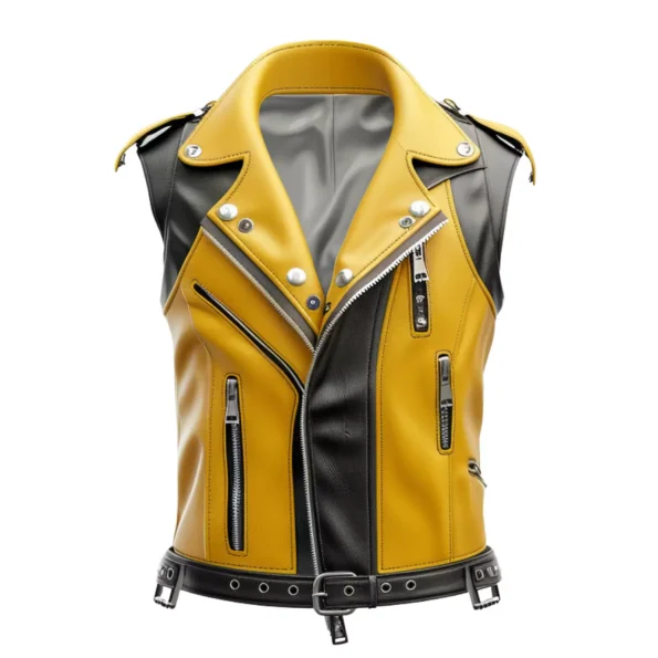 Men's Biker Handmade Leather Yellow And Black Motorcycle Vest