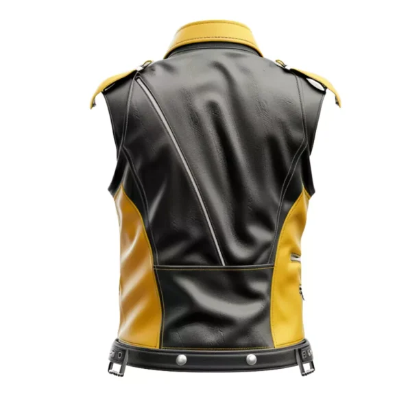 Men's Biker Handmade Leather Yellow And Black Motorcycle Vest.