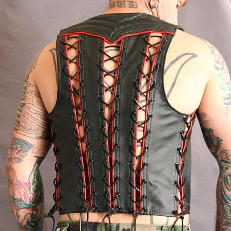 Men's Real Leather Quilted Trims Bar Bartender Vest