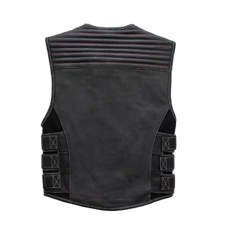 Men's Swat Style Black Leather Motorcycle Vest.