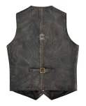 Mens Vintage Black Red Waxed Real Leather Rock Hunter Vest