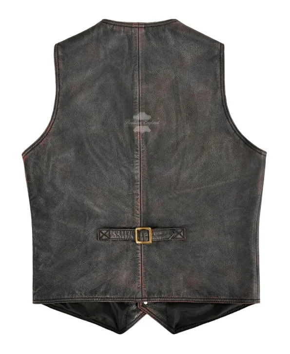 Mens Vintage Black Red Waxed Real Leather Rock Hunter Vest.