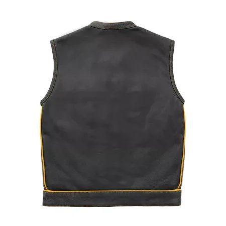 Men's Yellow & Black Checker Inner Motorbike Leather Vest.