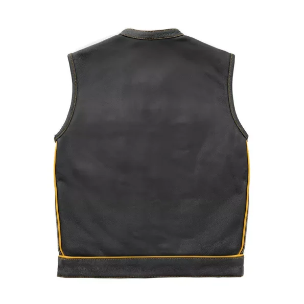 Men's Yellow & Black Checker Inner Motorbike Leather Vest.