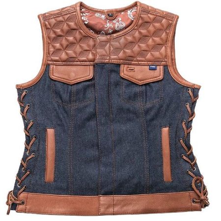 NEW MFG First Womans Blue Label Club Style Leather Vest