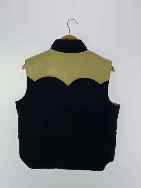Sugar Cane Leather Yoke Down Black And Beige Vest.