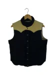 Sugar Cane Leather Yoke Down Black And Beige Vest