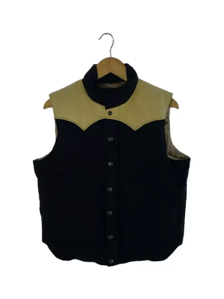 Sugar Cane Leather Yoke Down Black And Beige Vest
