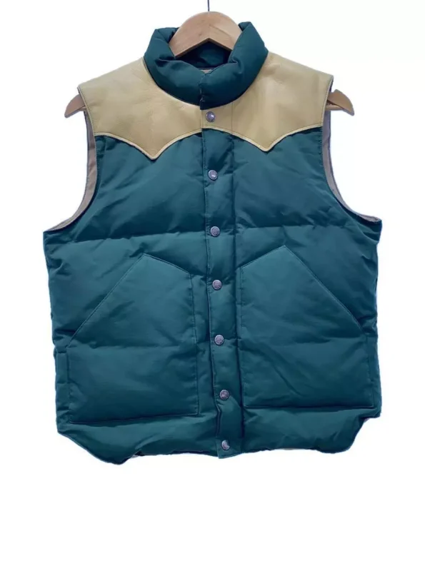Sugar Cane Leather Yoke Down Blue And Grey Vest