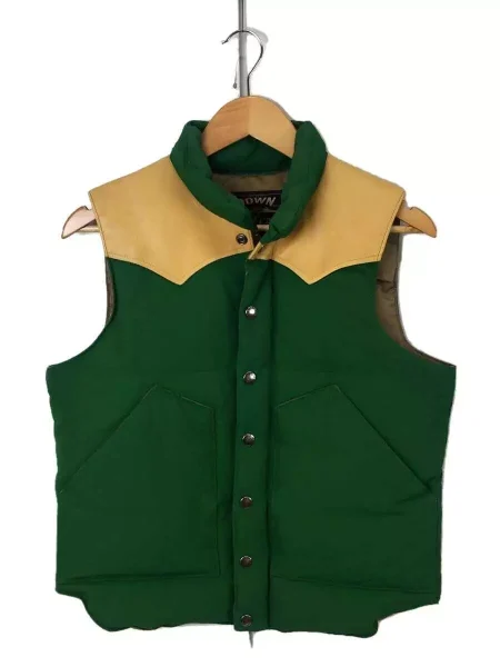 Sugar Cane Leather Yoke Down Green And Beige Vest