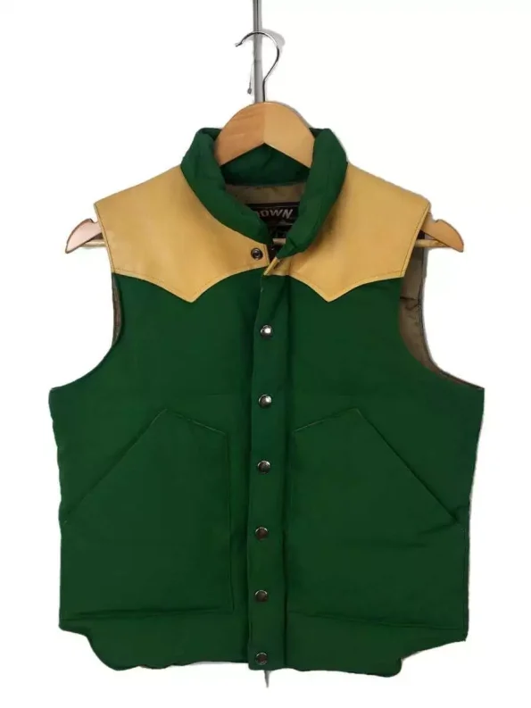 Sugar Cane Leather Yoke Down Green And Beige Vest