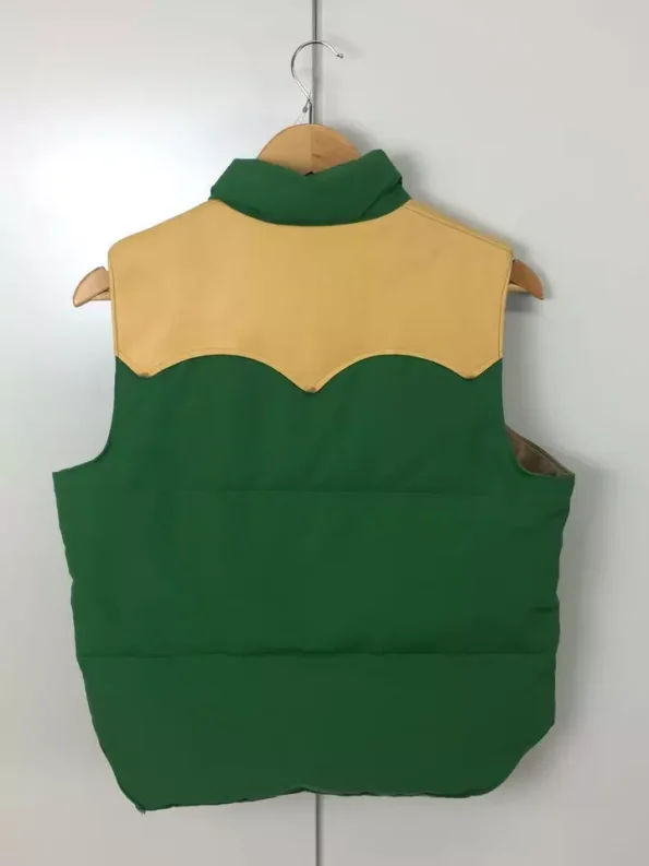 Sugar Cane Leather Yoke Down Green And Beige Vest.