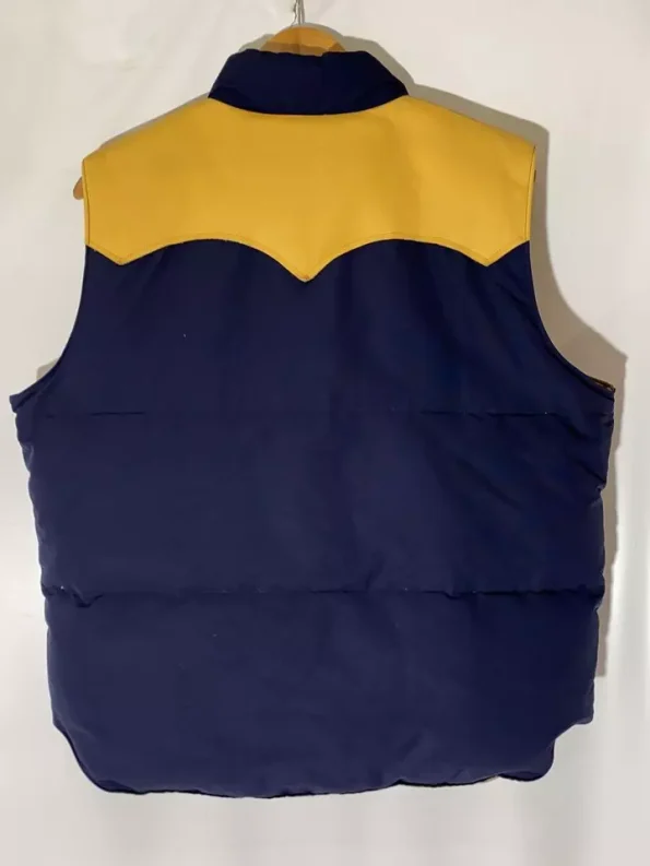 Sugar Cane Leather Yoke Down Navy Blue And Yellow Vest.