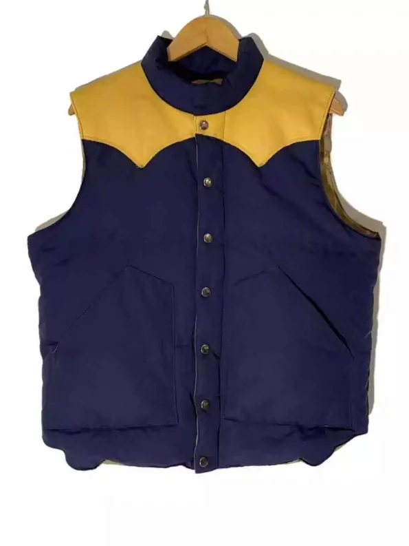 Sugar Cane Leather Yoke Down Navy Blue And Yellow Vest
