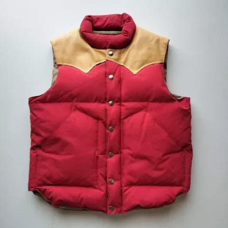 Sugarcane Leather Yoke Down Red And Beige Vest