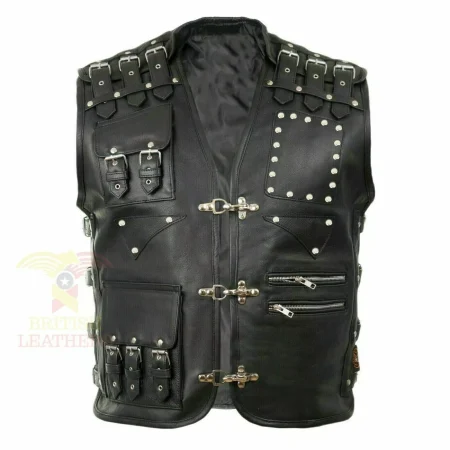 Texas Cow Leather Heavy Buckled Rocker Biker Motorcycle Vest