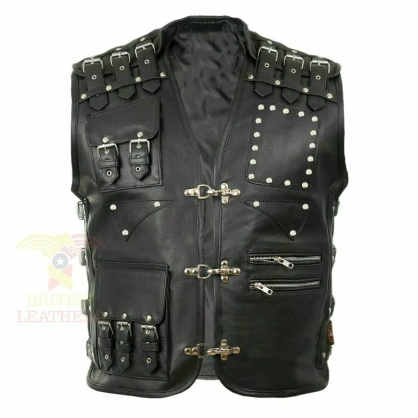 Texas Cow Leather Heavy Buckled Rocker Biker Motorcycle Vest