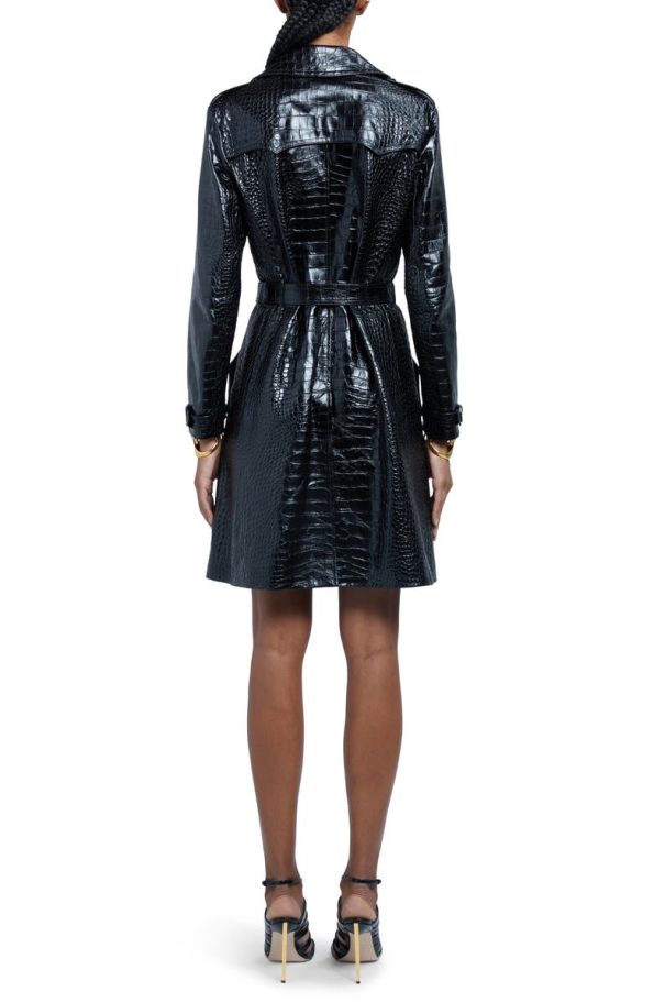 Tom Ford Breasted Croc Embossed Leather Trench Coat.