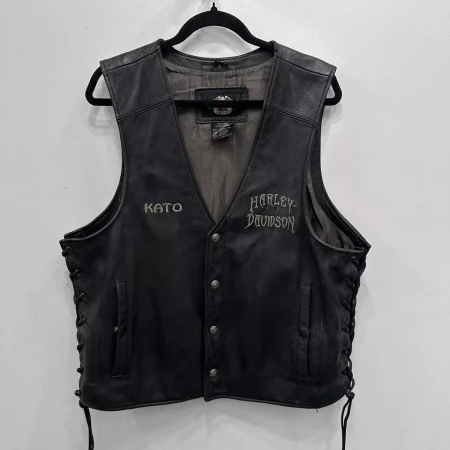 Vintage Harley Davidson Saskatoon Leather Motorcycle Vest.