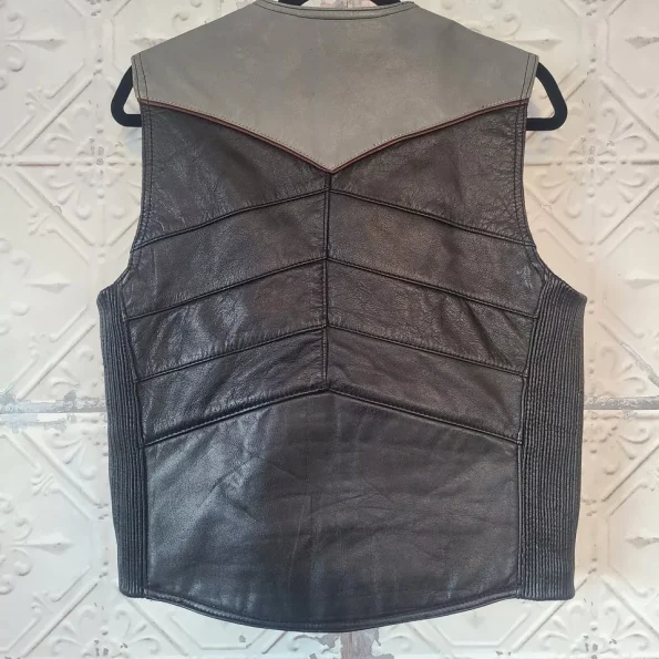 Vintage Tour Lion Rex Marsee Black Gray Leather Motorcycle Vest.