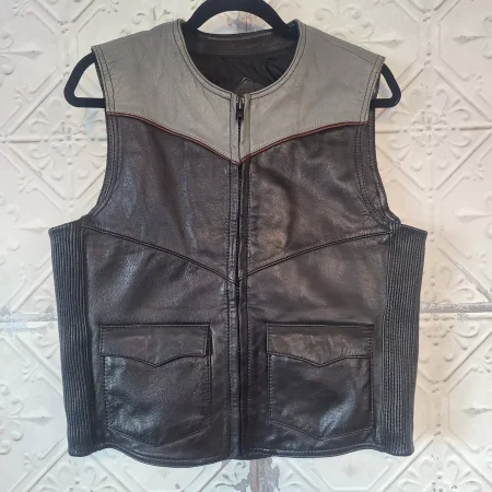 Vintage Tour Lion Rex Marsee Black Gray Leather Motorcycle Vest