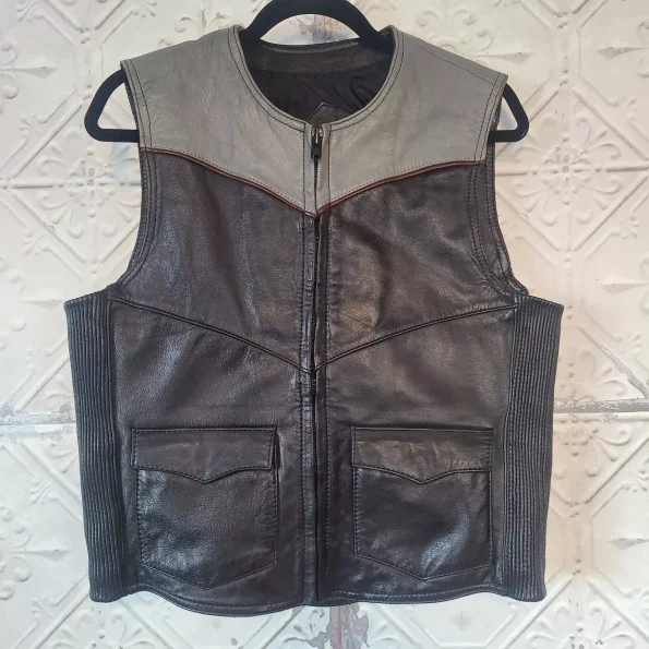 Vintage Tour Lion Rex Marsee Black Gray Leather Motorcycle Vest