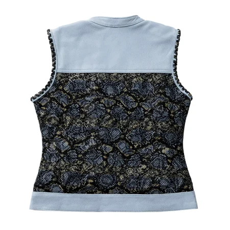 Women's Club Style Blue Viper Leather Motorcycle Vest.