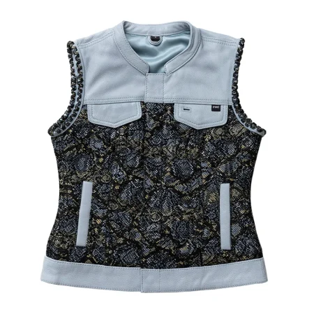 Women's Club Style Blue Viper Leather Motorcycle Vest